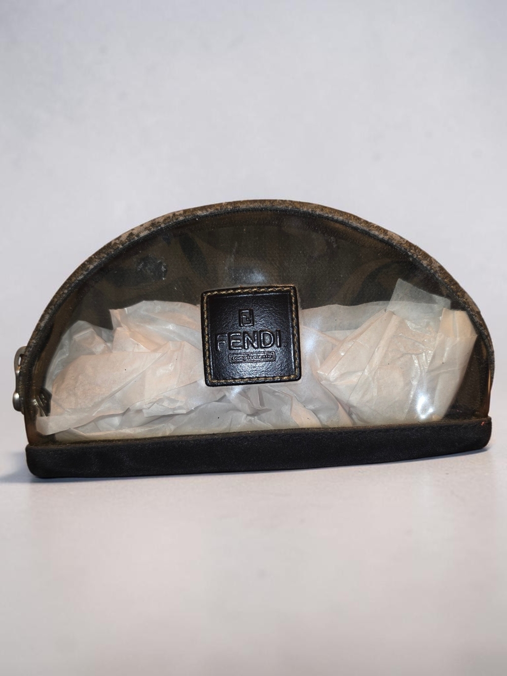 Fendi Vintage Black Clear Vinyl Pouch with Square Fendi Patch